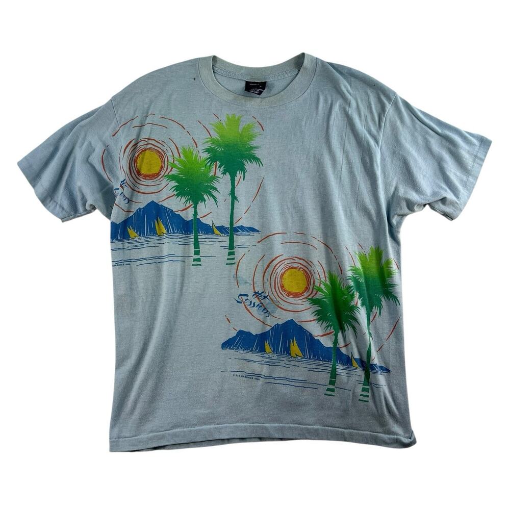 Vtg Sneakers 1986 The Sessions Wrap Around Print T-Shirt Single Stitch Grunge